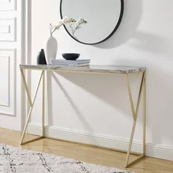Geo Glam Modern Faux Marble Entry Table Gray Faux Marble/Gold - Saracina Home