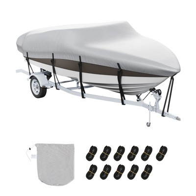 VEVOR Boat Cover, 14'-16' Trailerable Waterproof Boat Cover, 600D Marine Grade PU Oxford, with Motor Cover and Buckle Straps, Grey