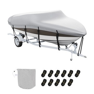 VEVOR Boat Cover, 14'-16' Trailerable Waterproof Boat Cover, 600D Marine Grade PU Oxford, with Motor Cover and Buckle Straps, Grey - 1 of 4