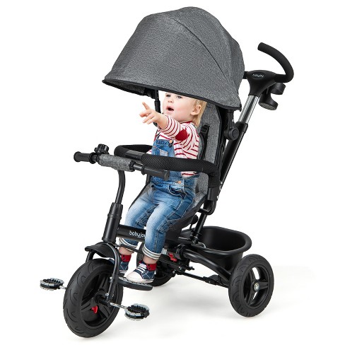 Costway 4 in 1 Baby Tricycle Toddler Trike W Reversible Seat Canopy Push Handle Gray Target