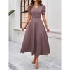 BLUEMING Womens Casual Maxi Dresses Puff Sleeve V Neck Flowy Vacation High Waist Boho Pleated Dresses - 3 of 4