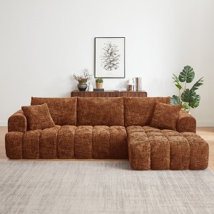 108.3" Chenille Tufted L-Shaped Modular Sectional Sofa with Right Arm Chaise Lounge, No Assembly Required - 1 of 4