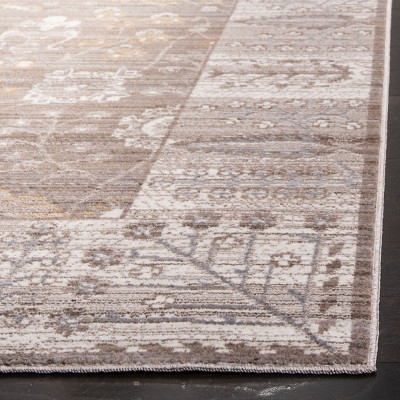 Brown and Beige Floral Bordered Synthetic Area Rug