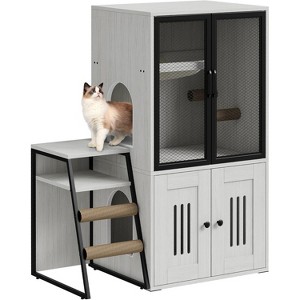 Hidden Litter Box Furniture, 2 Tier Enclosed Litter Box Furniture with Doors, Hidden Storage and Ladder - 1 of 4