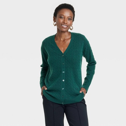 Women s Cable Cardigan A New Day Green L Target