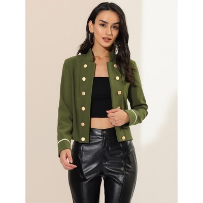 INSPIRE CHIC Women's Vintage Steampunk Open Front Button Decor Casual Jacket Small Army Green — фото 4
