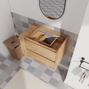 ExBrite 30 inch Oak Finish Floating Bathroom Vanity - 1 of 4