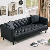 78" Leather Couch, Handmade Button Tufted 3 Seater Sofa, Chesterfield Sofa with Deep Seat and 2 Pillows, Leather Sofa for Apartment, Office, Black - 3 of 4