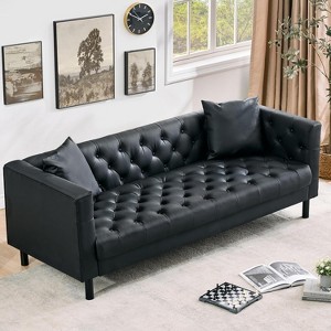 78" Chesterfield PU Leather Sofa, Handmade Button Tufted 3-Seater Couch with Deep Seat & 2 Pillows, Rolled Arms, for Living Room, Apartment - 1 of 4