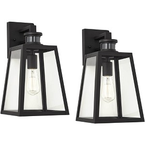 John Timberland Arrington Modern Outdoor Wall Light Fixtures Set of 2 Black Motion Sensor 14 3/4" Clear Glass for Post Exterior Barn Deck - 1 of 4