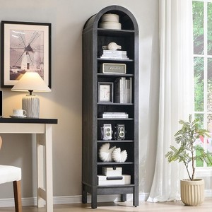 SinCiDo Arched Bookshelf, Modern Farmhouse Bookshelf Storage Cabinet w/Adjustable Shelves, Wood Bookshelf w/Open Display Shelf for Home Office - 1 of 4