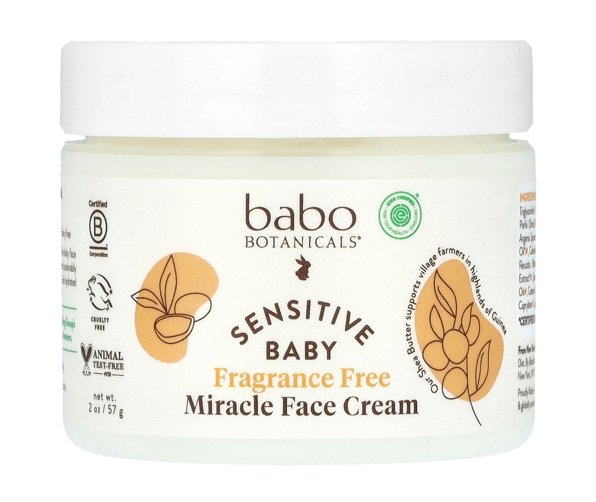 Babo Botanicals Sensitive Baby Fragrance-Free Miracle Cream - Face & Body Moisturizer - For Sensitive Skin - Calendula, Shea Butter, Coconut Oil - EWG
