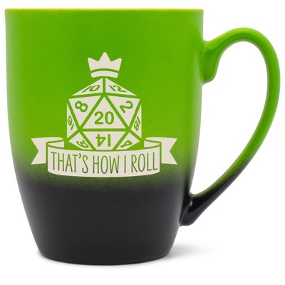 100 North Dice 10 Ounce Green and Black Two Toned Ombre, Comfortably Fits Your Hands, Ceramic Tea Coffee Cup Mug, That's How I Roll