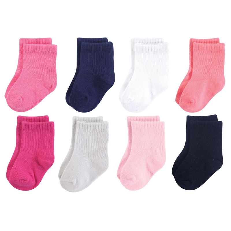 Luvable Friends Baby Girl Fun Essential Socks, Pink Black, 1 of 3