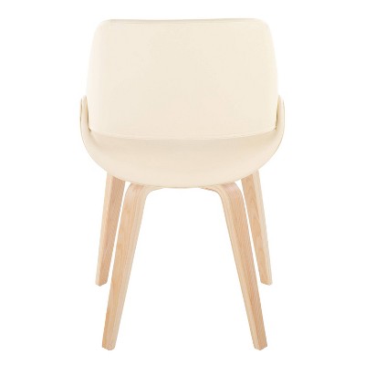 Cream Faux Leather and Natural Wood Upholstered Chair Set