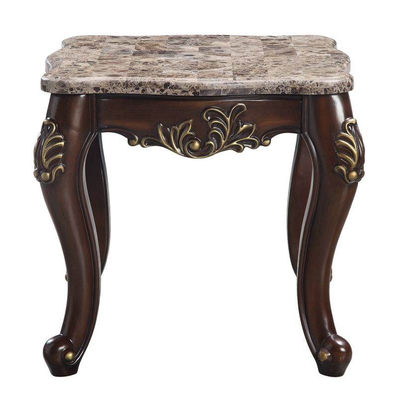27&#34; Ragnar Accent Table Marble Top and Cherry Finish - Acme Furniture, 3 of 5