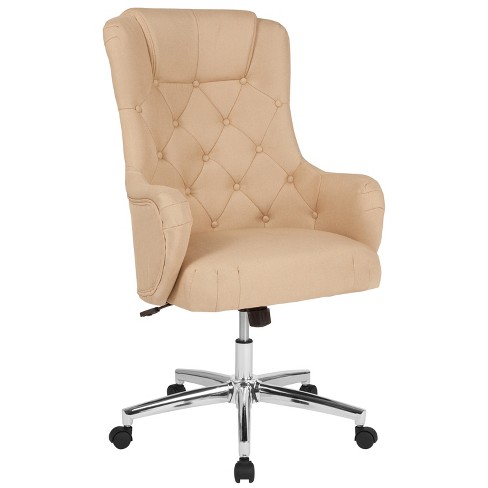 Merrick Lane Beige Button Tufted Fabric Upholstered High-back Office Chair  With Ergonomic Lumbar Support And Headrest : Target