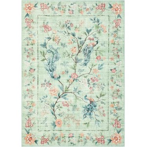Washable Runner Rug – Floral Peacock Design, Non-Slip, Stain-Resistant Mat for Bedroom, Kitchen, Bathroom - 1 of 4