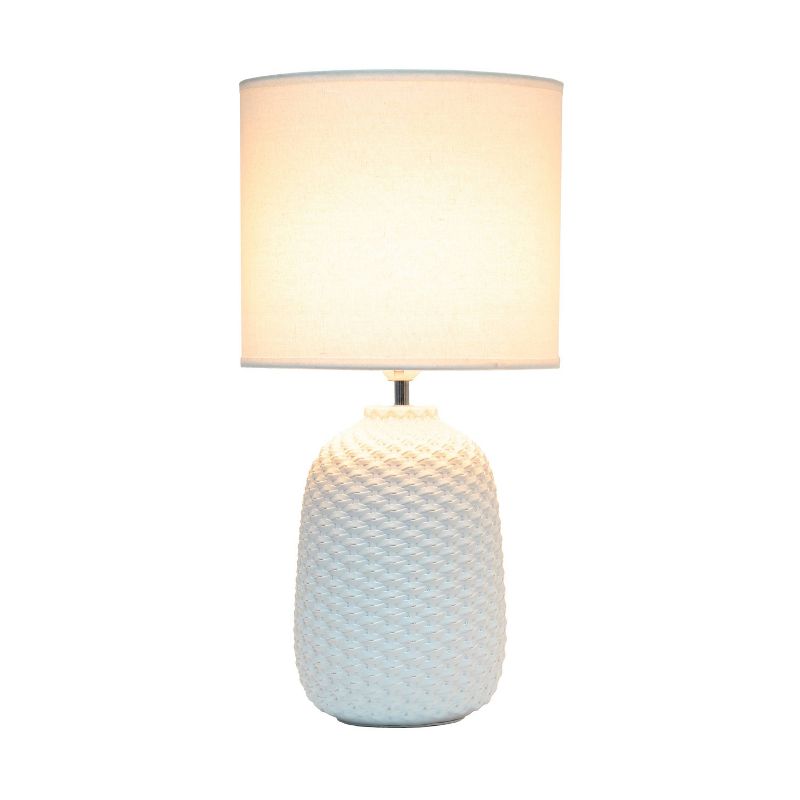 20.4" Traditional Ceramic Purled Texture Bedside Table Desk Lamp with White Fabric Drum Shade - Simple Designs, 2 of 10