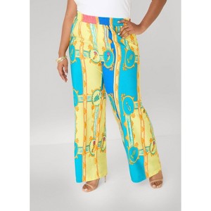 Women's Plus Size Scarf Print Wide Leg Pants - Size 34/36, Multi
