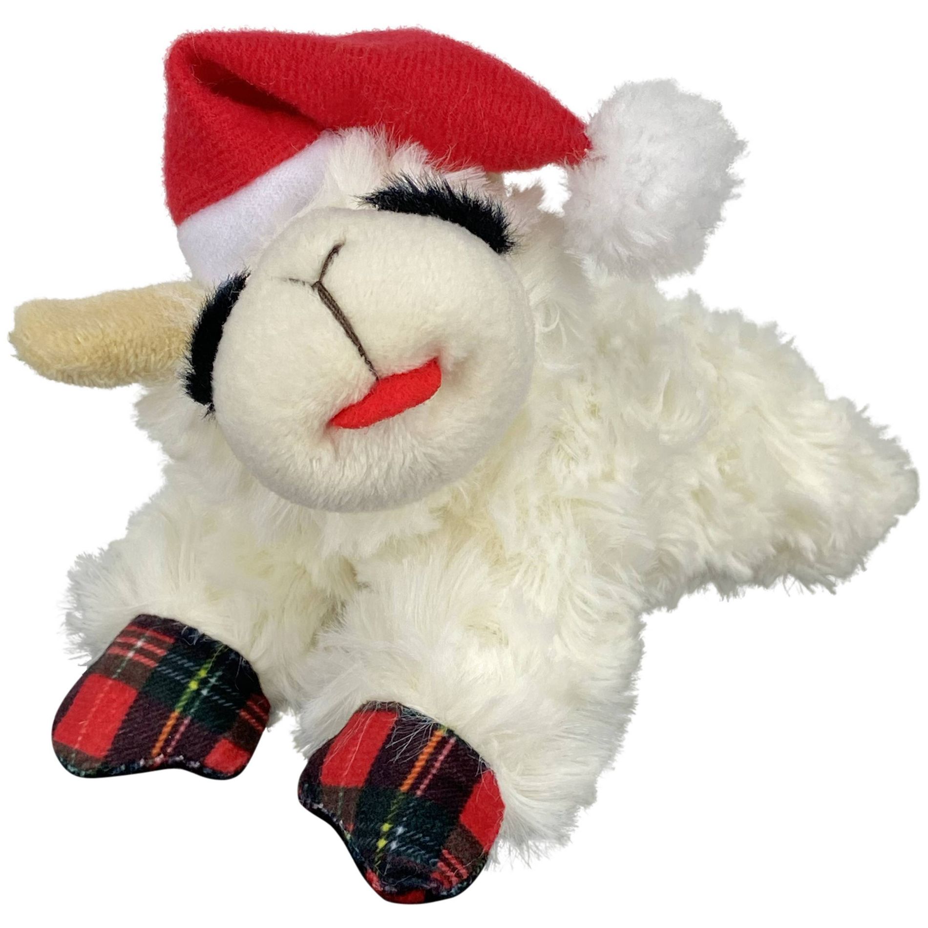 Multipet Lamb Chop with Flannel Paws and Santa Hat Dog Interactive Plush Toy