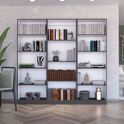 NicBex Bookcases for Living Room 3 Piece Bookcase Set 74" Wide Storage Cabinet Bookshelf with 14 Shelves for Home Office and Bedroom