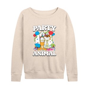 Women's - Garfield - Party Animal Lightweight French Terry Wide Neck Long Sleeve Shirt - 1 of 4