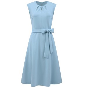 INSPIRE CHIC Women's Sleeveless Pleated Crew Neck Keyhole Tie Waist Summer A-Line Midi Dresses - 1 of 4