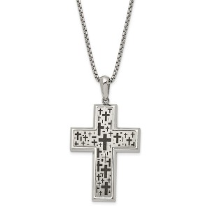 Black Bow Jewelry Stainless Steel Two Tone Brushed & Laser Cut Cross Necklace, 24 In - 1 of 4