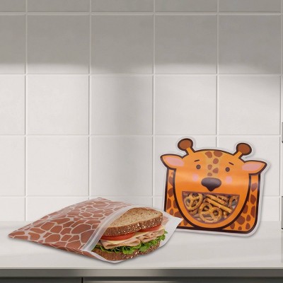minimatez 2pc Sandwich/Snack Reusable Food Storage Bags Giraffe