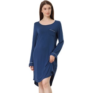 Allegra K Women's Soft Long Sleeve Mini Lounge Dress Nightgown - 1 of 4
