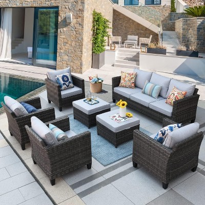 XIZZI Patio Furniture Set 7 Pieces Outdoor Conversation Sets Wicker Sectional Couch Set with Chairs for Garden Backyard Porch