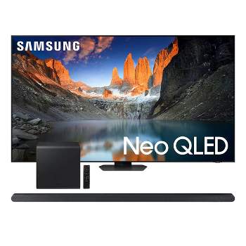 Samsung QN55QN90DA 55" 4K Neo QLED Smart TV (2024) with HW-S800D 3.1.2-Channel Soundbar and Wireless Subwoofer.