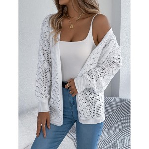 Women's Hollow Out Long Sleeve Open Front Knit Cardigan - 1 of 4