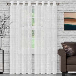 Sheer Geometric Lattice Curtain Set with 2 Panels and Rod Pockets by Blue Nile Mills - 1 of 4