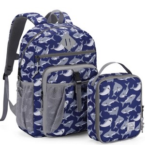 Kids Backpack Lunch Bag Set, Boys Large School Bookbag Insulated Lunch Box for Toddlers Preschool,Daycare,Kindergarten,Elementary School Shark - 1 of 4
