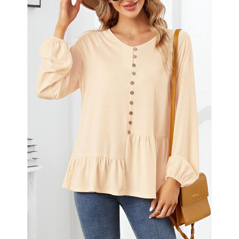 Whizmax Women V Neck Long Sleeve Button Shirt Badydoll Tops Casual Asymmetrical Loose Flowy Ruffled Blouses, 4 of 7
