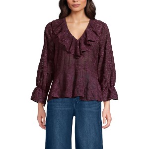 Lands' End Women's Feminine Ruffle Chiffon V Neck Blouse - 1 of 3