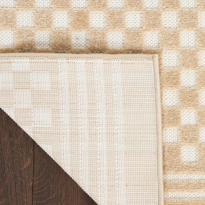 Taupe and White Synthetic Checkered Rectangular Area Rug