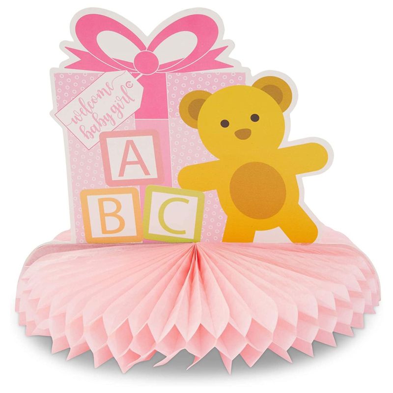 6 Pack (2 of Each) Baby Shower Table Honeycomb Decorations for Girls, 3 Assorted Design, Pink, 8.25 x 7.5 inches, 5 of 8