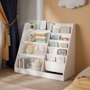 35 in. Wide White Finish 4 Shelf Bookcase with Cotton Linen Storage Sling Pockets - 3 of 4