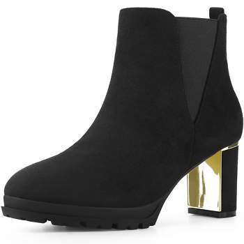 Perphy Women's Platform Chelsea Boot Round Toe Chunky Heels Ankle Boots Black 7