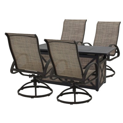 Courtyard Casual Santa Fe 5 pc Rectangle Fire Pit Set with Sling Swivel Rockers  Includes One Rectangle Fire Pit and Four Sling Swivel Rockers