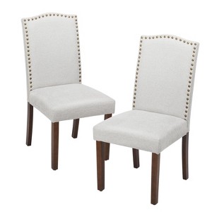 Lirago Beige Armless Dining Chairs with Upholstered Fabric, Nailhead Trim, and Wood Legs 2PC Set Dimensions: 19.60"L x 24.20"W x 39.00"H - 1 of 4