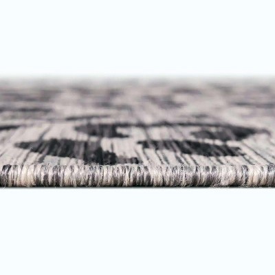 Light Gray and Black Abstract Animal Print Outdoor Runner Rug