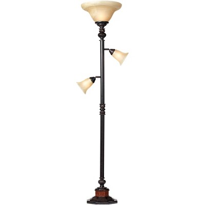 Bronze 72" Torchiere Floor Lamp with Alabaster Glass Shades