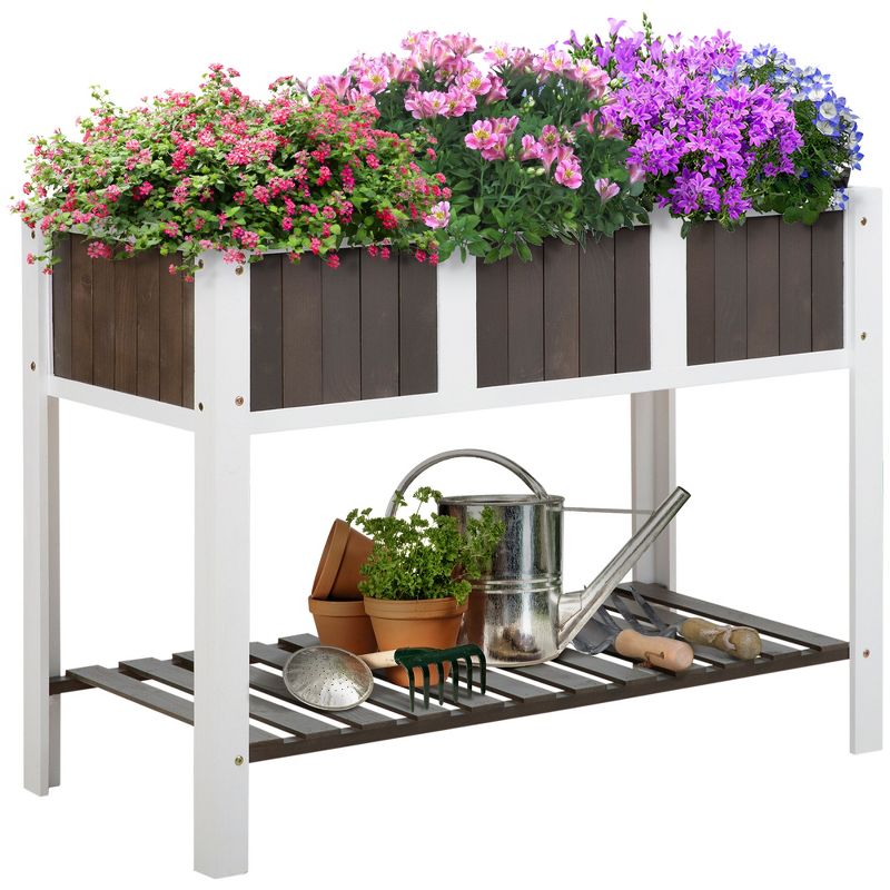 Outsunny 47'' x 23'' Raised Garden Bed w/ Storage Shelf, 2 Tiers Elevated Planter Box Stand for Vegetables, Flowers, Herbs Backyard, Patio, Balcony, 1 of 8