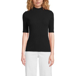 Lands' End Women's Elbow Sleeve Pointelle Rib Mock Neck - 1 of 4
