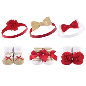 Hudson Baby Infant Girl Headband and Socks Giftset 6pc, Red Gold, One Size - 1 of 1