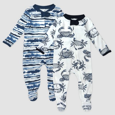 Image of Honest Baby 2pk Crabs Sleep N' Play - Navy Blue 0-3M